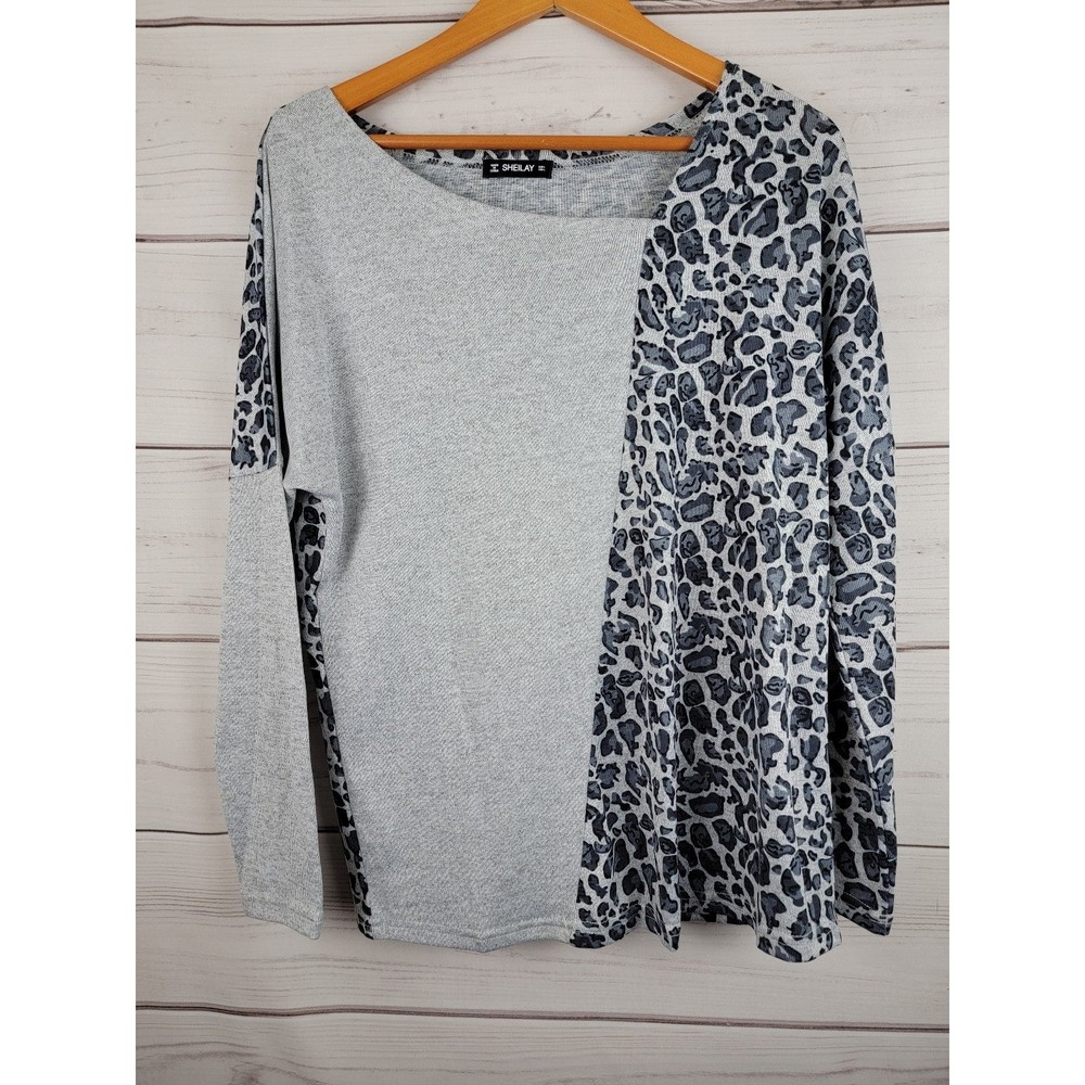 Sheilay Animal Print Blouse Leopard Womens Large Fall Winter